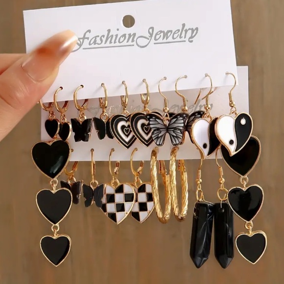 Fashion Jewelry Jewelry - 10 Pairs of Earrings Heart Butterfly Imitation Jade Pendant Earrings - NWT